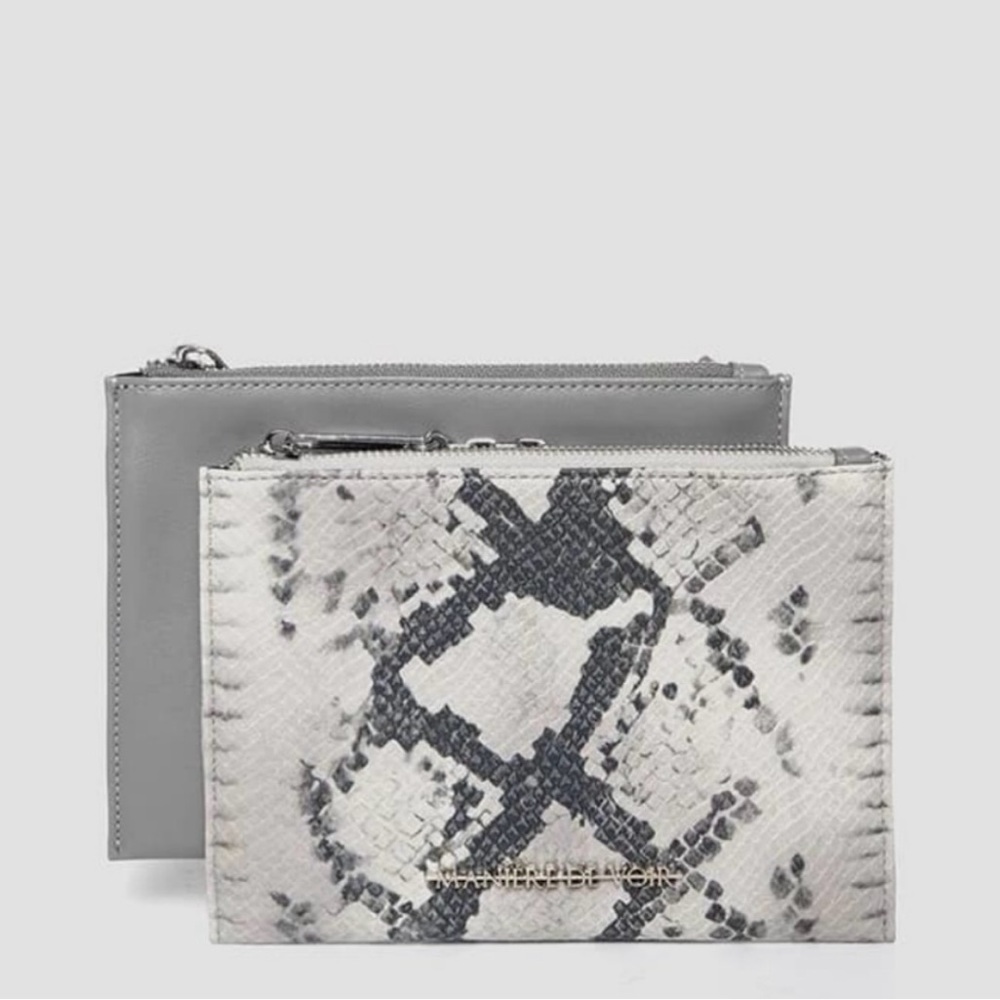 Maniere De Voir  Silver and Snake Print Clutch Duo